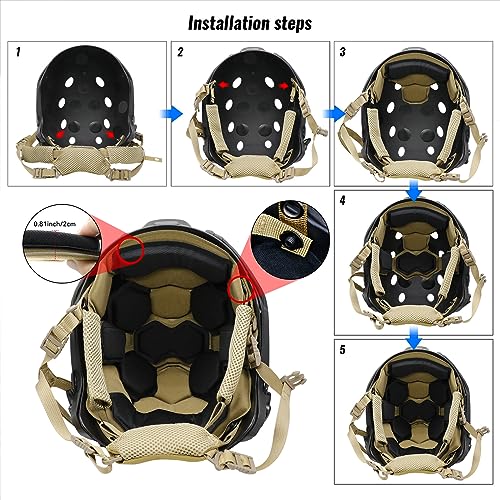 Tactical Helmet Pads and Helmet Chin Strap Replacement Adjustable for Tactical Fast MICH ACH Bump FMA EXF Helmet Replacement Accessories Kit - color: khaki