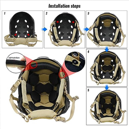 Tactical Helmet Pads and Helmet Chin Strap Replacement Adjustable for Tactical Fast MICH ACH Bump FMA EXF Helmet Replacement Accessories Kit - color: khaki