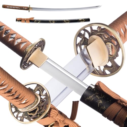 Handmade Sharp Katana, Traditional Clay Tempered 1060/9260/T10 Steel, Full Tang Real Katana Sword, Authentic Japanese Craft Samurai Sword - color: Brown