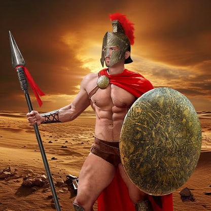 Servllcell Medieval Roman Knight Helmet,Plastic Greek Spartan Gladiator Helmet Medieval Costume Accessories,Halloween Hat - color: Gold Red-f1