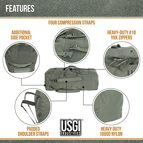 USGI Industries Military Style Deployment Duffel Bag for Camping, Hiking & Travel - color: Sage