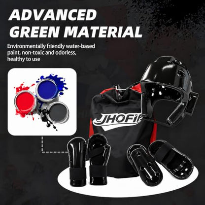 8 Piece Martial Arts Sparring Gear Set, Headgear, Gloves & Foot Pads - color: Black, size: X-Large