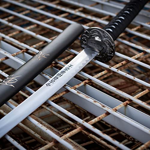 MASTER USA - Hand Carved Katana Sword with Samurai Bushido Code on Scabbard, 1045 Steel, 41.5 Inches Overall, Includes Display Stand - color: Sword of Loyalty