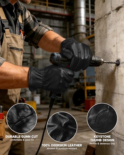 OZERO Leather Garden Gloves: Soft Breathable Deerskin Gloves (Black, L) - color: Black, size: Large (Pack of 1)