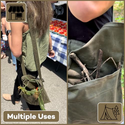 Exos Waxed Canvas Haversack Bushcraft Shoulder Bag - Durable Canvas Messenger Bag - Foraging Bag, Gardening Bag, 2 Sizes - style: Antique Olive Small