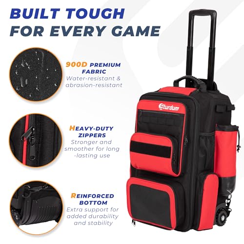 Rolling Baseball Bag with Wheels, 70L Baseball Backpack - color: Red