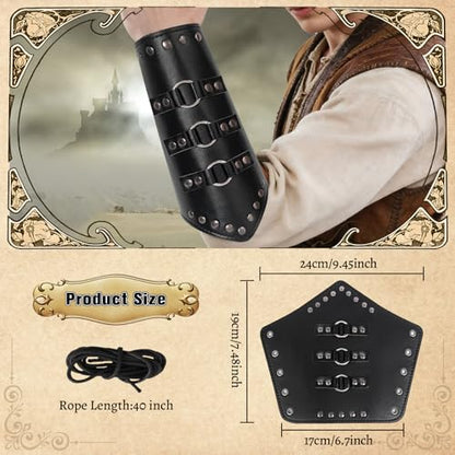 1 Pair Leather Arm Guards Medieval Accessories for Theme Activity - color: Black-01