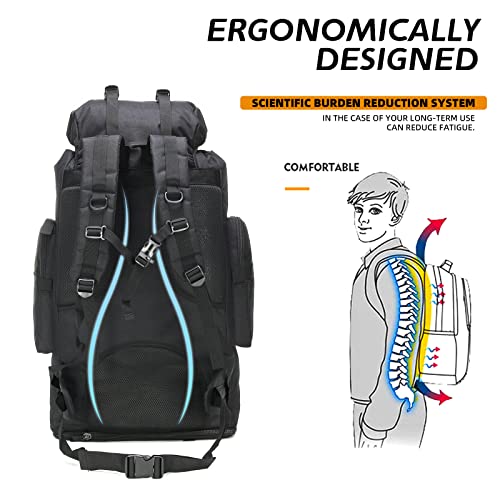 100L Hiking Camping Backpack MOLLE Rucksack Waterproof Daypack for Traveling - color: Black