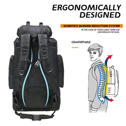 100L Hiking Camping Backpack MOLLE Rucksack Waterproof Daypack for Traveling - color: Black