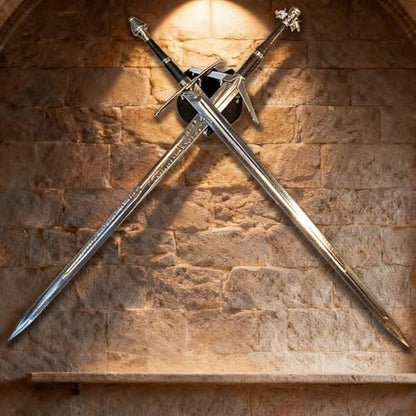 Sword and Axe Wall Mount - Dual-Mode Acrylic Sword and Axe Holder for Vertical or Crossed Display, Longclaw Sword Hanger Rack with Mounting Hardware