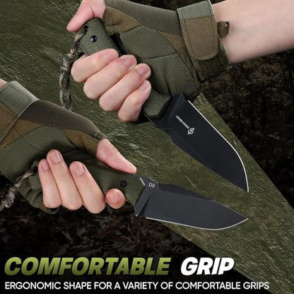Dream Reach Fixed Blade Knife - D2 Steel Tactical Knife with Ergonomic Full Tang Handle and Adjustable Sheath for Outdoor Camping Survival Gift for Men Women Green - size: 4.02 inches