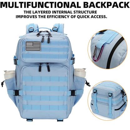 Military 45L Tactical Assault Backpack 3 day assault pack with Molle Waterproof backpack Rucksack for Tactical Backpacks - color: Skyblue