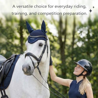 EQUINEWAVE Horse Fly Bonnet, Breathable Crochet Ear Bonnet with Stretch Comfort Ears, Contoured Fit for English Riding - color: NAVY