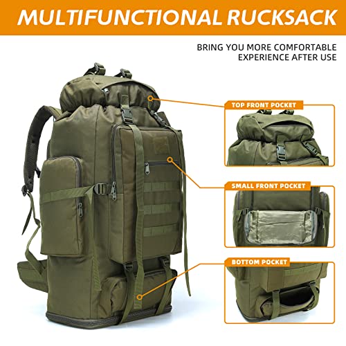 100L Hiking Camping Backpack MOLLE Rucksack Waterproof Daypack for Traveling (Army Green) - color: Armygreen