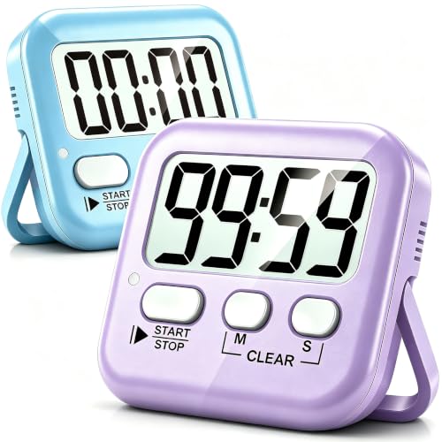 Antonki 2 Pack Digital Timer for Kids Classroom Kitchen Timers for Cooking - color: Lavender Purple + Sky Blue