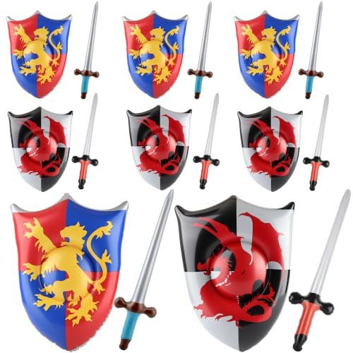 16 Pcs Inflatable Sword and Shield Knight Party Favors Set 8 Blow up Sword 8 Shield for Kids Birthday Cosplay Pirate Party Favors - color: Color Style 3