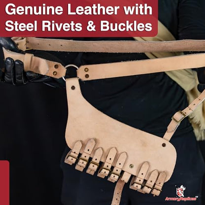 Armory Replicas Handcrafted Rigid Nature Right-Handed Leather Rapier Sword Frog Belt with Adjustable Fit - color: Natural