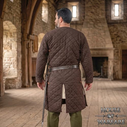 Medieval Gambeson Men Jacket | Padded Gambeson Coat 13th Century 2-Layer – Quilted Cotton Arming Wear - color: Brown, size: Medium