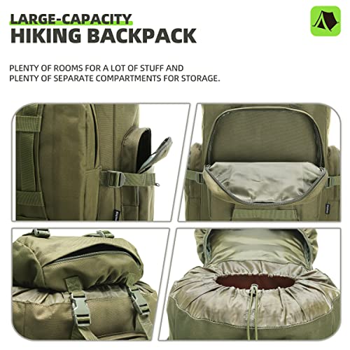 King'sGuard 100L Camping Hiking Backpack Molle Rucksack Military Camping Backpacking Daypack - color: Armygreen