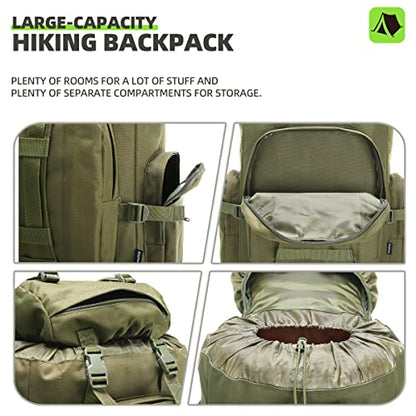 King'sGuard 100L Camping Hiking Backpack Molle Rucksack Military Camping Backpacking Daypack - color: Armygreen
