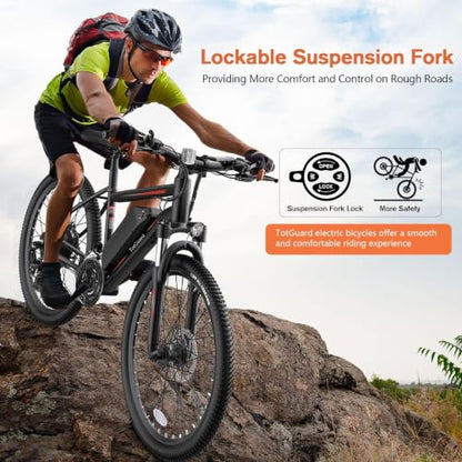 TotGuard Electric Bike, 27.5" Electric Bike for Adults 500W Motor Ebike Adult Electric Bicycles Electric Mountain Bike,48V 499WH Removable Battery,21S Gears,Lockable Suspension Fork - color: Red