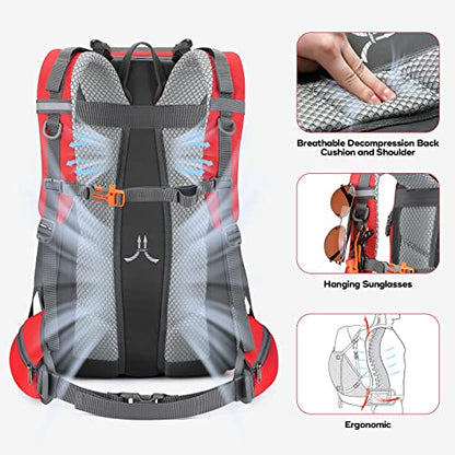 Maelstrom 40L Hiking Backpack, Lightweight Camping Daypack with Rain Cover - color: Red, size: 40l