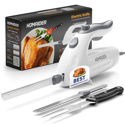 Homaider Electric Knife for Meat Slicing 2 Blades, Carving Fork & 6 Ft Cord - size: Knife