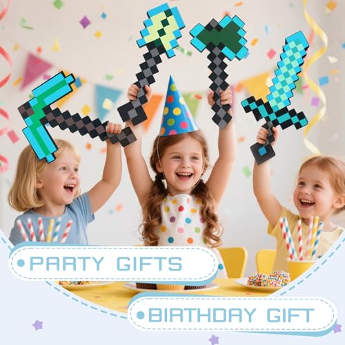 QRT 4 Pack Kids Role Play Toys,EVA Foam Sword,Axe,Pickaxe and Shovel, or Halloween,Christmas,Cosplay and Birthday Party - color: Blue Four Piece Set
