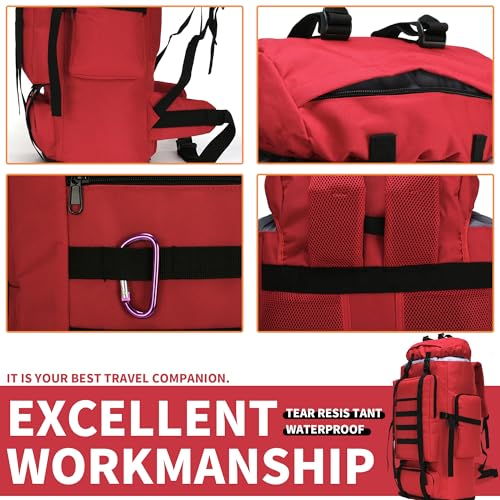 100L Hiking Camping Backpack MOLLE Rucksack Waterproof Daypack (Red) - color: Red