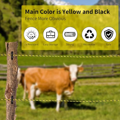 5500ft Electric Fence Polywire, 9-Strand Stainless Steel Rope for Livestock - size: 5500 Feet