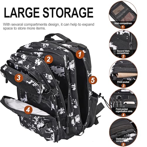LHI Tactical Military Backpack for Men 25L/45L Large Molle Army Assault Pack 3 Day Hiking Rucksack With Bottle Holder - color: Black Lightning, size: 45L
