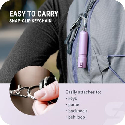 SABRE Mighty Discreet Pepper Spray with Snap-Clip Keychain - Pocket Size for Running, Walking, Keys & Travel, Fits in Small Bags & Purses, Max Strength Self Defense, UV Dye, 12 ft Range, 0.18 fl oz - color: Lavender