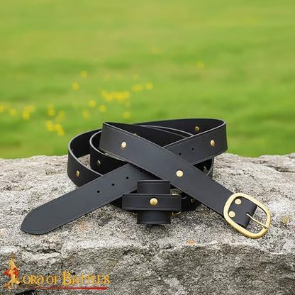 Lord of Battles Medieval Double Wrap Sword Belt | 3 mm Thick Genuine Leather | Brass Buckle Knight Accessory for LARP - size: Large