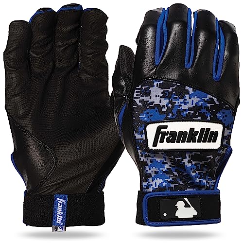 Franklin Sports MLB Youth Batting Gloves - Digitek Camo Baseball + Softball - Premium Leather - Many Sizes + Colors - Youth - color: Gray/Black/Royal, size: Large