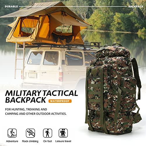 100L Hiking Camping Backpack MOLLE Rucksack Waterproof Daypack for Traveling (Woodland Camo) - color: Woodlandcamo