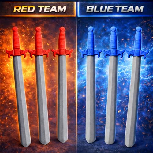 Liberty Imports 6 PCS Giant Foam Swords, Large 1:1 Scale Strong Toy Weapons, Kids Medieval Warrior Knights Pretend Play Safe Fighting Set - Red vs Blue (30 Inches)