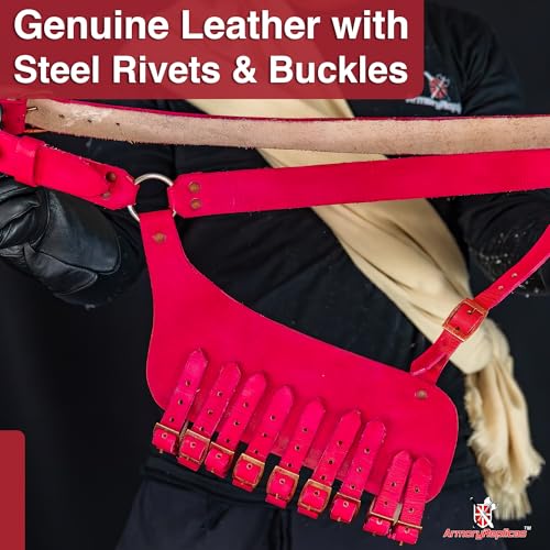 Armory Replicas Handcrafted Rigid Nature Right-Handed Leather Rapier Sword Frog Belt with Adjustable Fit - color: Red