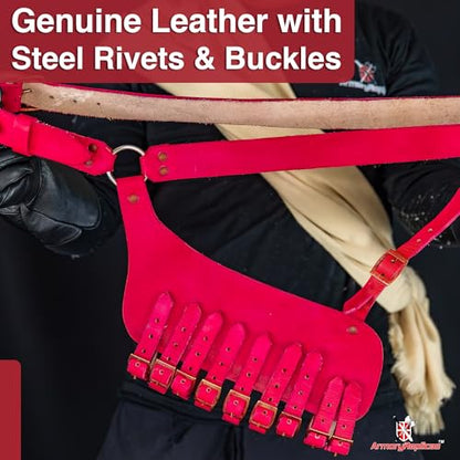 Armory Replicas Handcrafted Rigid Nature Right-Handed Leather Rapier Sword Frog Belt with Adjustable Fit - color: Red
