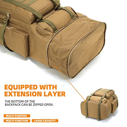 100L Hiking Camping Backpack MOLLE Rucksack Waterproof Daypack for Traveling (Khaki) - color: Khaki