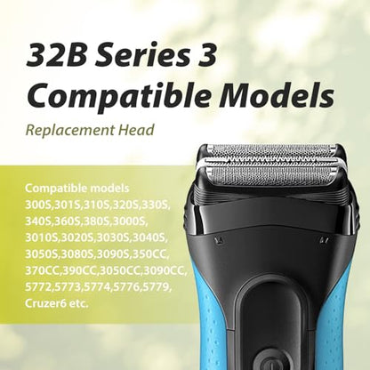 3P 32B Electric Replacement Shaver Head Compatible with Series 3 Shaving Razor Head, Suitable for 3 Series Models 3000s, 3010s, 3040s, and 3050cc. - size: 3 Count (Pack of 1)