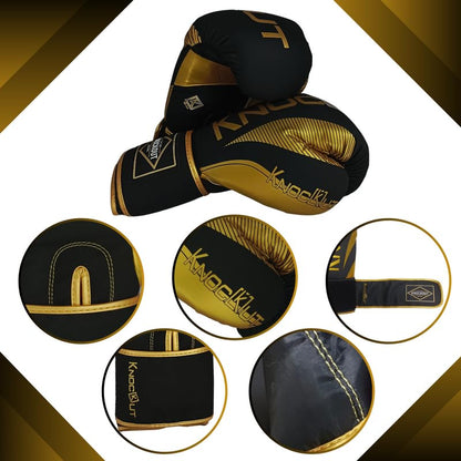 Knockout Elite Boxing Gloves 2 Pair Set, Complete Kit with Hand Wraps, Bag Pack, and Mouth Guard - Size 8oz-16oz-All Color Available - color: Silver / Golden, size: 12 oz