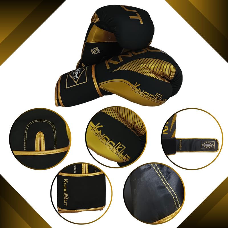 Knockout Elite Boxing Gloves 2 Pair Set, Complete Kit with Hand Wraps, Bag Pack, and Mouth Guard - Size 8oz-16oz-All Color Available - color: Silver / Golden, size: 14 oz