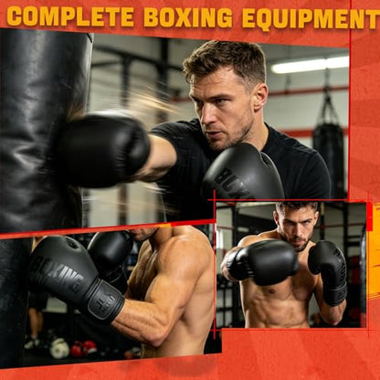 12pcs Boxing Headgear, guantes de boxeo,Mouth Guards& Hand Wraps Boxing Equipment Set - PU Leather Boxing Protective Gear for Training, Sparring & MMA，Boxing Gloves - size: 12oz