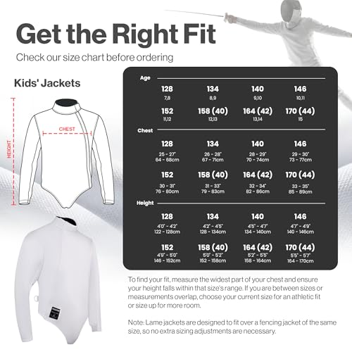 Kids Fencing Jacket 350N, Unisex Youth, Novus Breathable Lightweight Stretch Uniform for Foil Epee and Saber, Competition Approved (Left Hand, 146) - size: 146, style: Left Hand