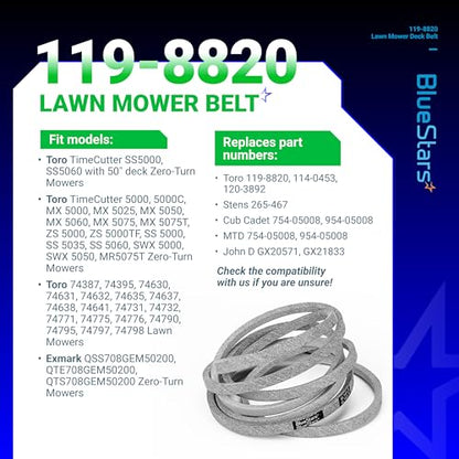 BlueStars 119-8820 Mower Drive Deck V-Belt | Aramid Cord | 1/2" x 141.5" - size: 119-8820, style: Aramid Cord