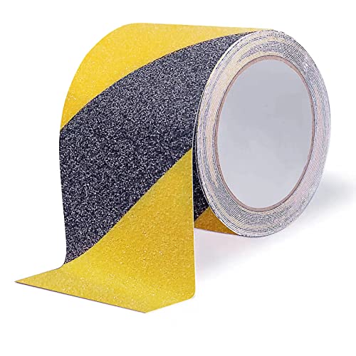 Anti Slip Tape, Waterproof Self Adhesive Yellow/Black 4"x16Ft Grip Tape - size: 4 Inch x 16 Feet