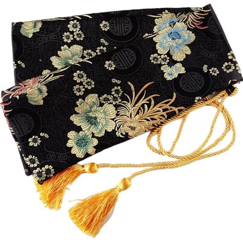 51 Inch Synthetic Silk Nice Pattern Bag with Golden Tassel Cover Carrying for Japanese Samurai Katana Chinese Swords - color: black