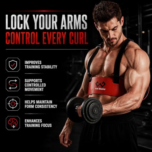 Arm Blaster Bicep Curl with Neoprene Padding, Adjustable Aluminum Bicep Curl Isolator, Bicep Blaster Arm Trainer for Weight Lifting Bodybuilding Home Gym Workout - color: Red