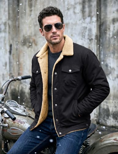 MAGNIVIT Mens Winter Jacket Thick Warm Fleece Lined Trucker Cargo Coat - color: Black, size: Medium