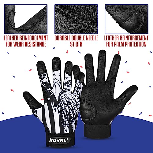 Hushe' American Flag Batting Gloves & Softball Gloves USA Flag Baseball Batting Gloves Youth Kids Baseball Batting Glove for Youth Men Adult & Unisex. - color: Black Eagle, size: Adult Medium